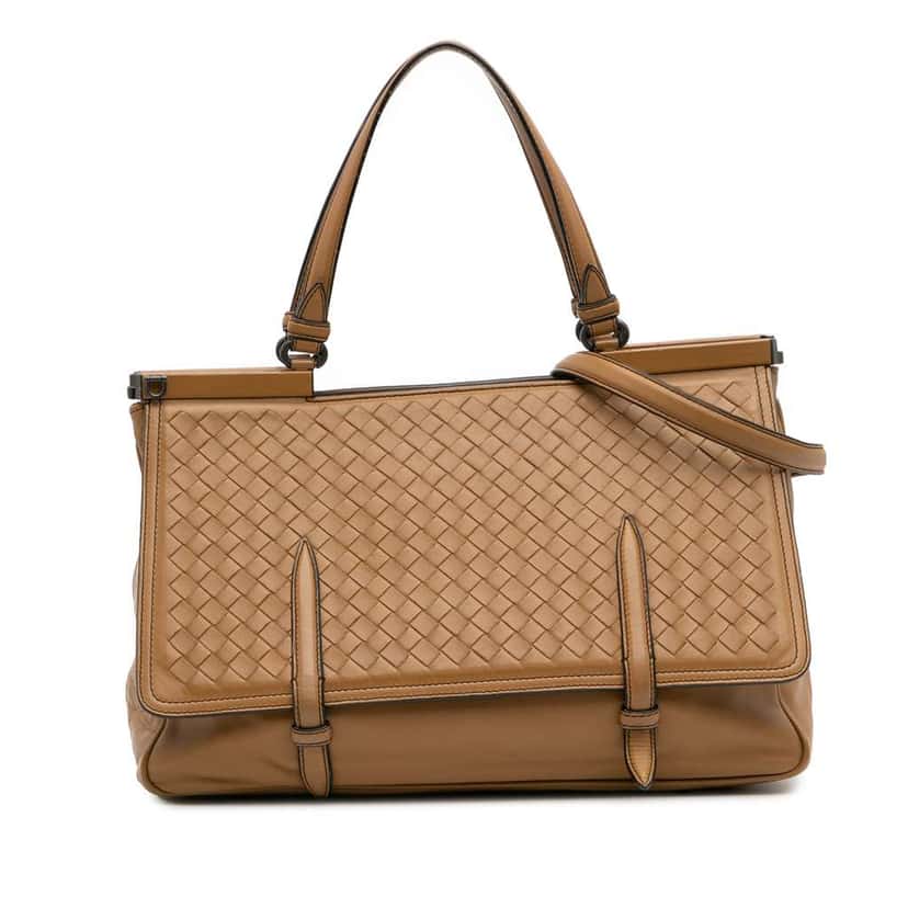 Bottega Veneta Medium Nappa Intrecciato Monaco Satchel Brown Leather Good condition - Front View