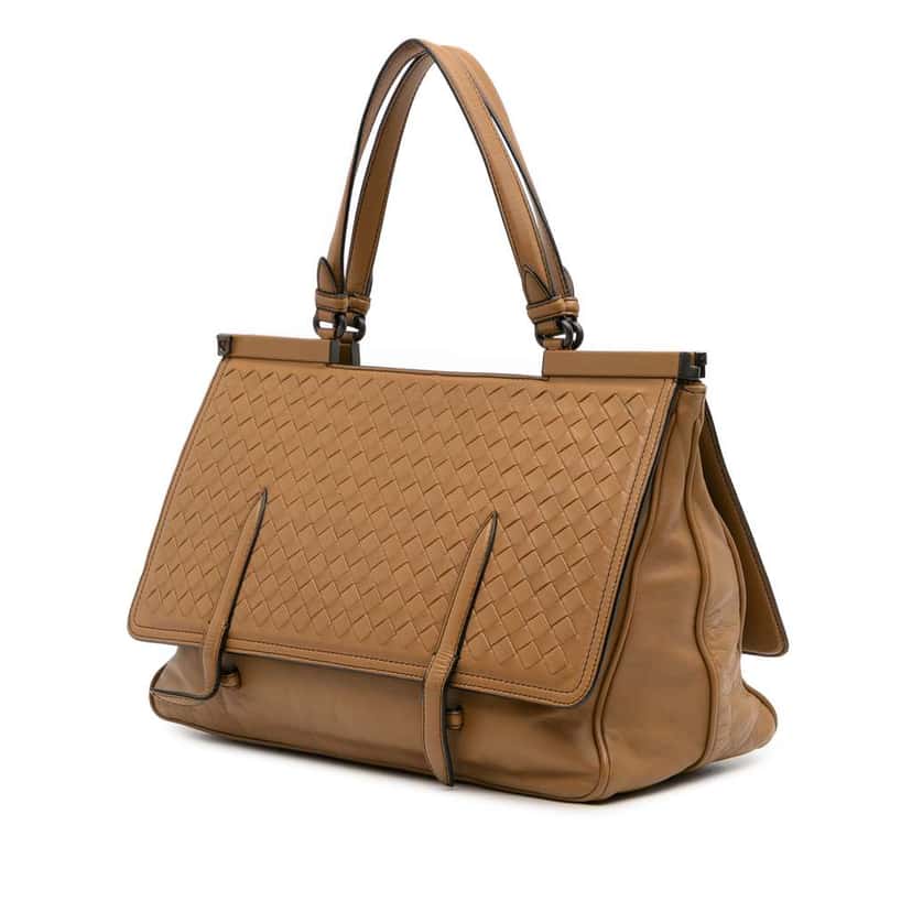 Bottega Veneta Medium Nappa Intrecciato Monaco Satchel Brown Leather Good condition - Back View