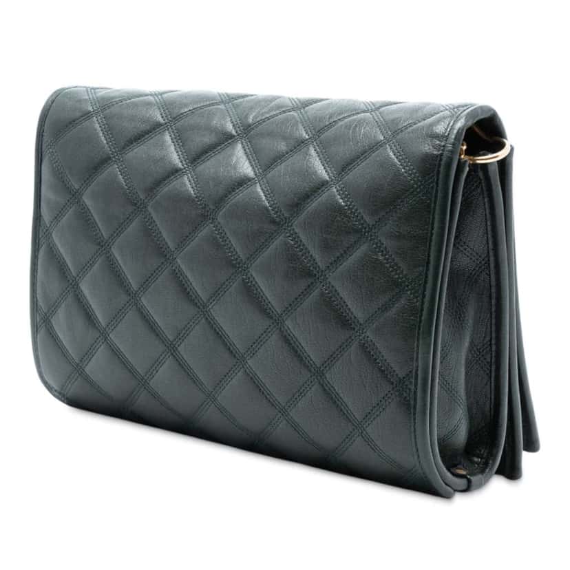 Saint Laurent Small Quilted Lambskin Becky Chain Shoulder Bag Green Leather Good condition - Back View