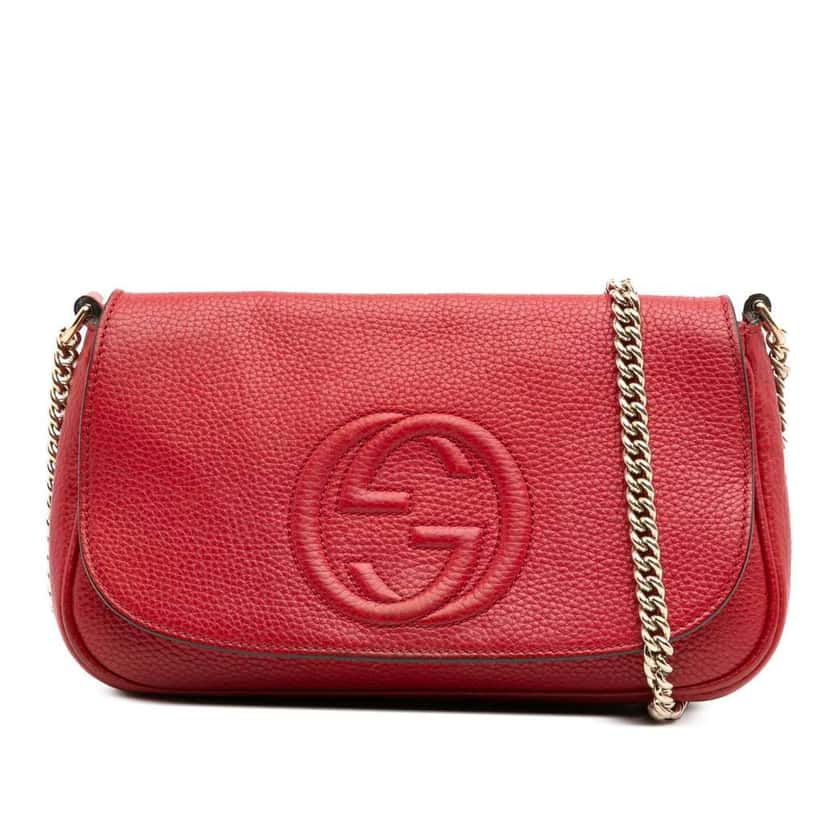 Gucci Medium Leather Soho Chain Flap Crossbody Red Leather Good condition - Front View