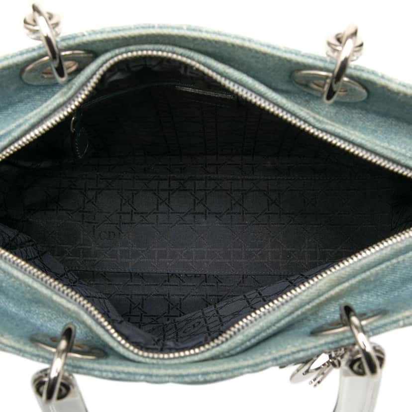 Dior Large Denim Cannage Acrylic Handles Lady Dior Blue Denim Very good condition - Model View