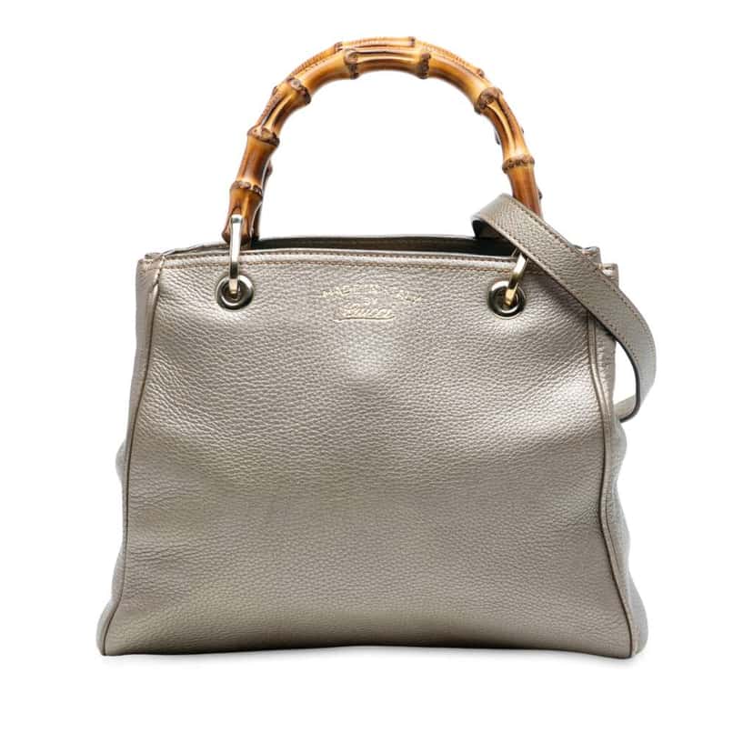 Gucci Small Calfskin Bamboo Shopper Satchel Gold Leather Good condition - Front View