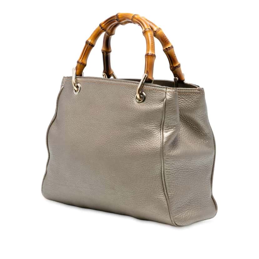 Gucci Small Calfskin Bamboo Shopper Satchel Gold Leather Good condition - Back View