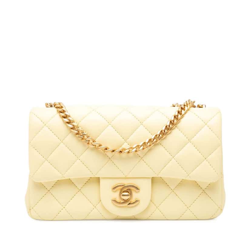 Chanel Mini Rectangular Classic Lambskin Sweet Camellia Flap Yellow Leather Good condition - Front View