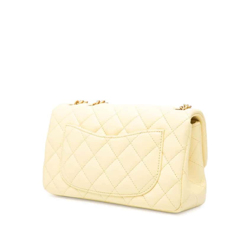 Chanel Mini Rectangular Classic Lambskin Sweet Camellia Flap Yellow Leather Good condition - Back View