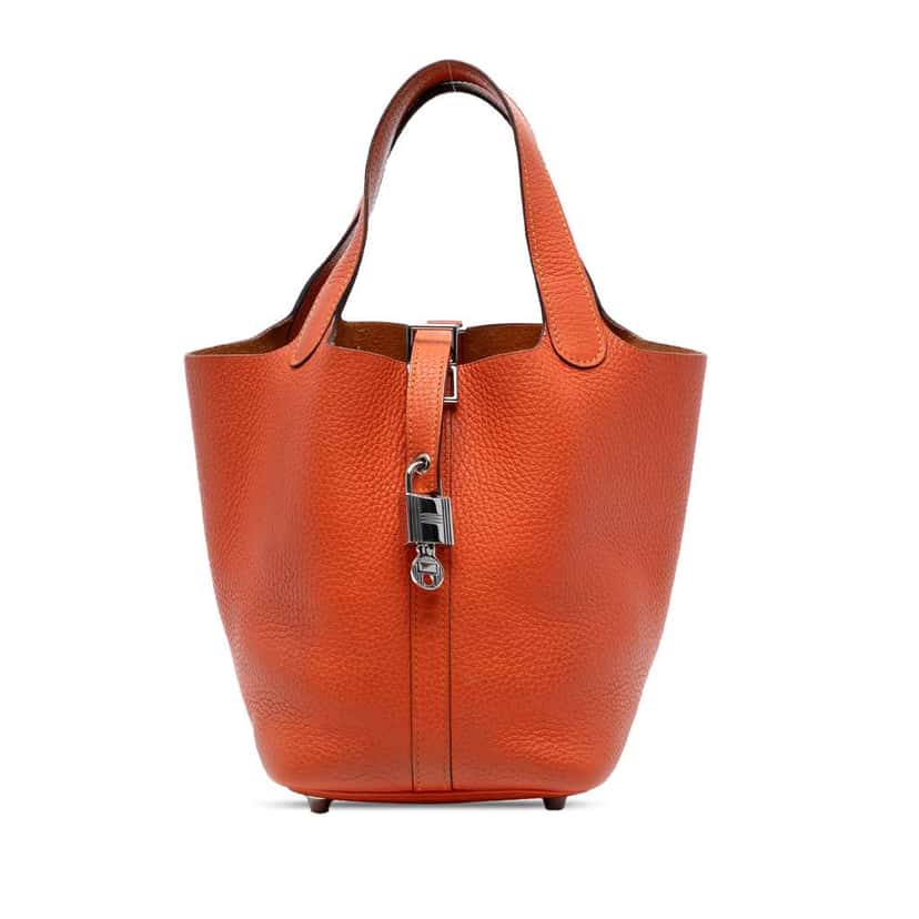 Hermès Clemence Picotin Lock 18 Orange Leather Good condition - Front View