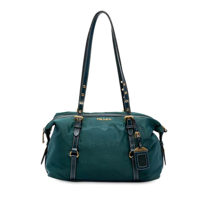 Prada Saffiano Trimmed Tessuto Logo Satchel Blue Good condition - Front View