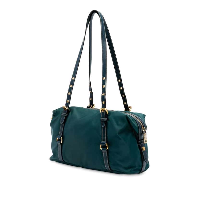 Prada Saffiano Trimmed Tessuto Logo Satchel Blue Good condition - Back View
