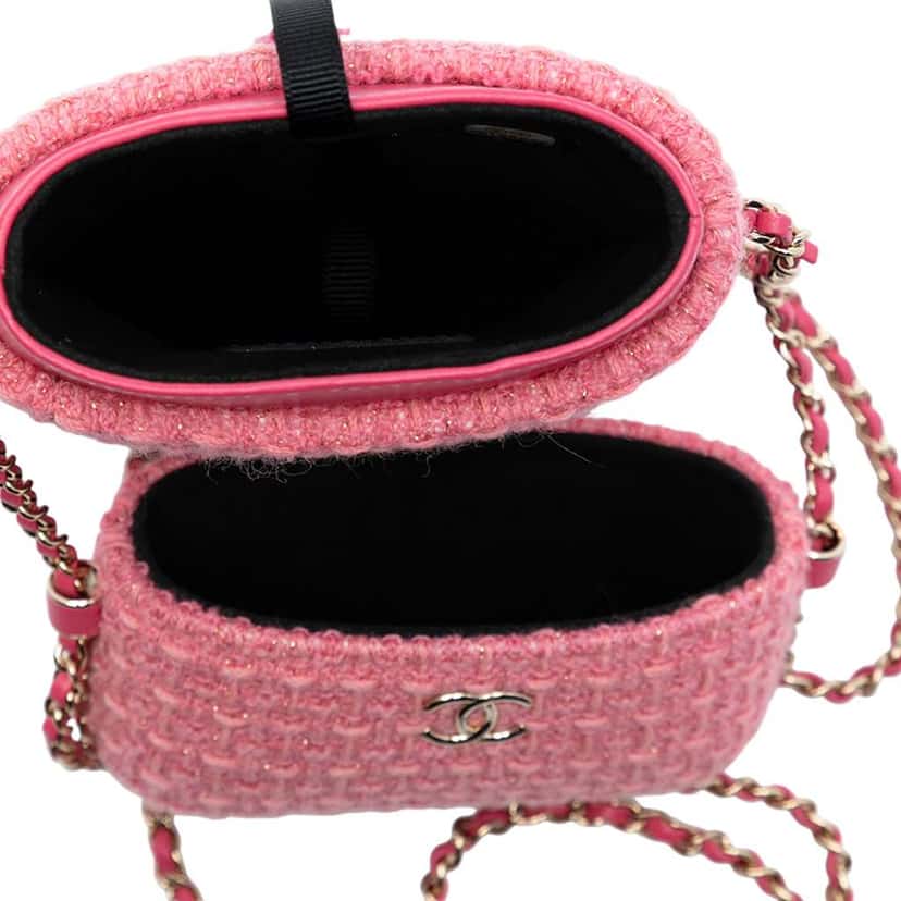 Chanel Tweed Chain Around Phone Holder Pink Tweed Good condition - Model View
