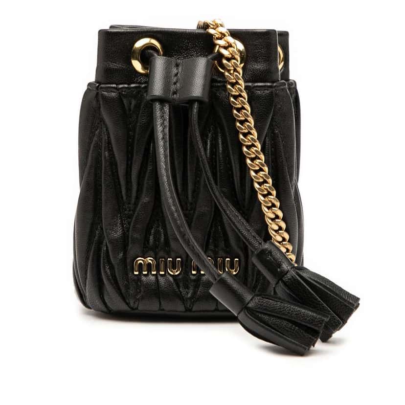 Miu Miu Mini Matelasse Nappa Bucket Bag Black Leather Good condition - Front View
