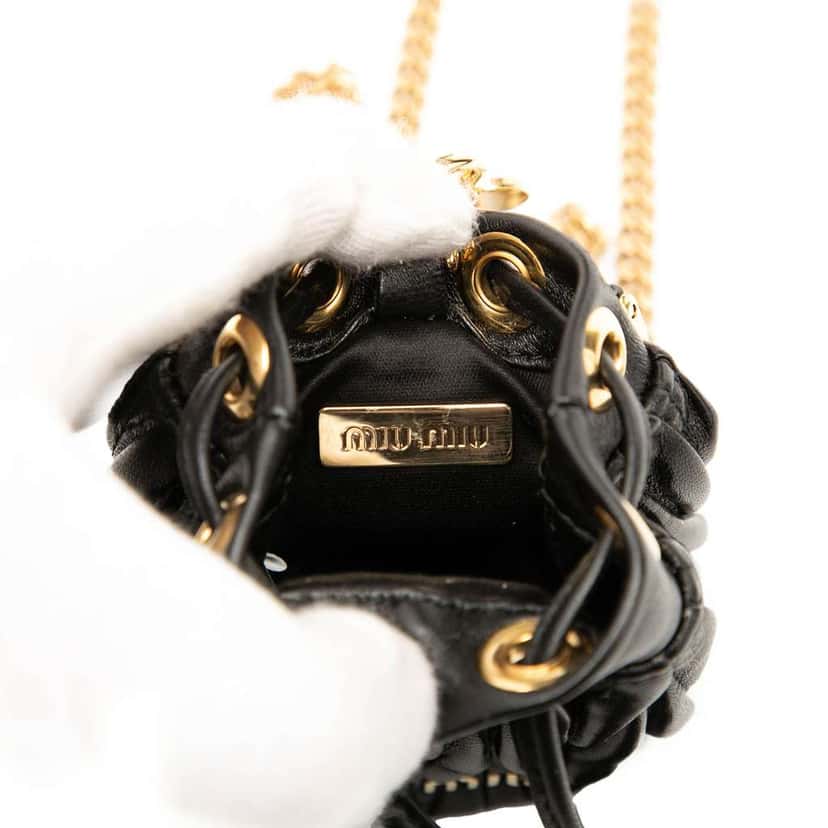 Miu Miu Mini Matelasse Nappa Bucket Bag Black Leather Good condition - Box View