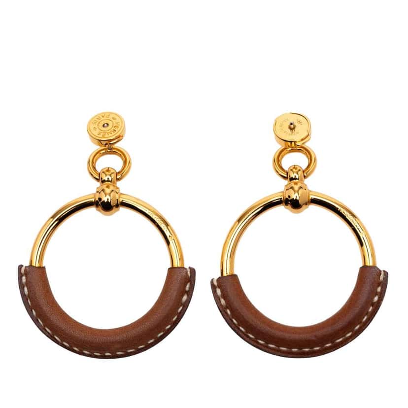 Hermès Gold Plated Barenia Loop Earrings Gold Metal Good condition - Back View