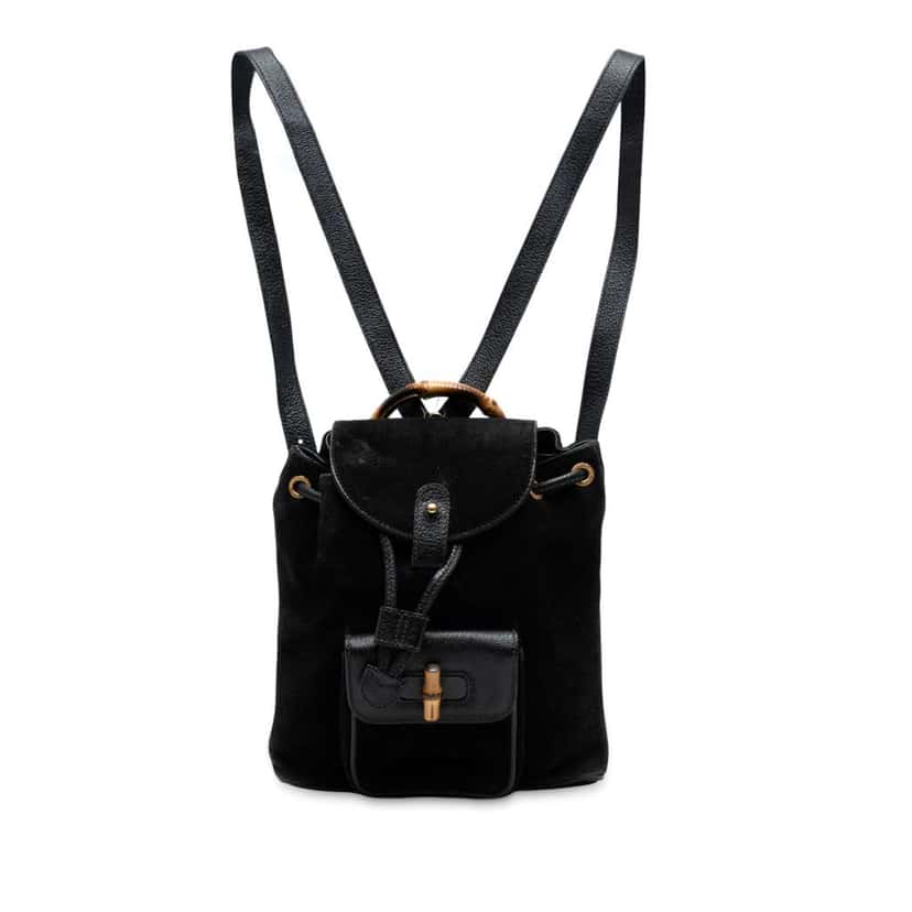 Gucci Suede Bamboo Backpack Black Leather Good condition - Front View