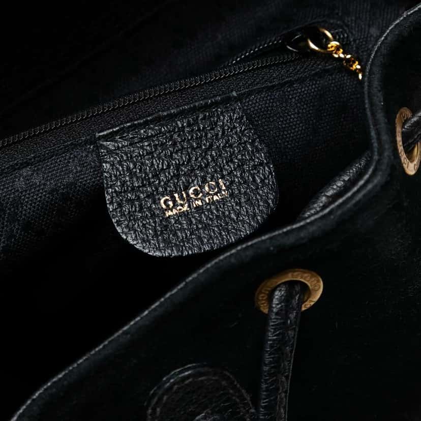 Gucci Suede Bamboo Backpack Black Leather Good condition - Box View