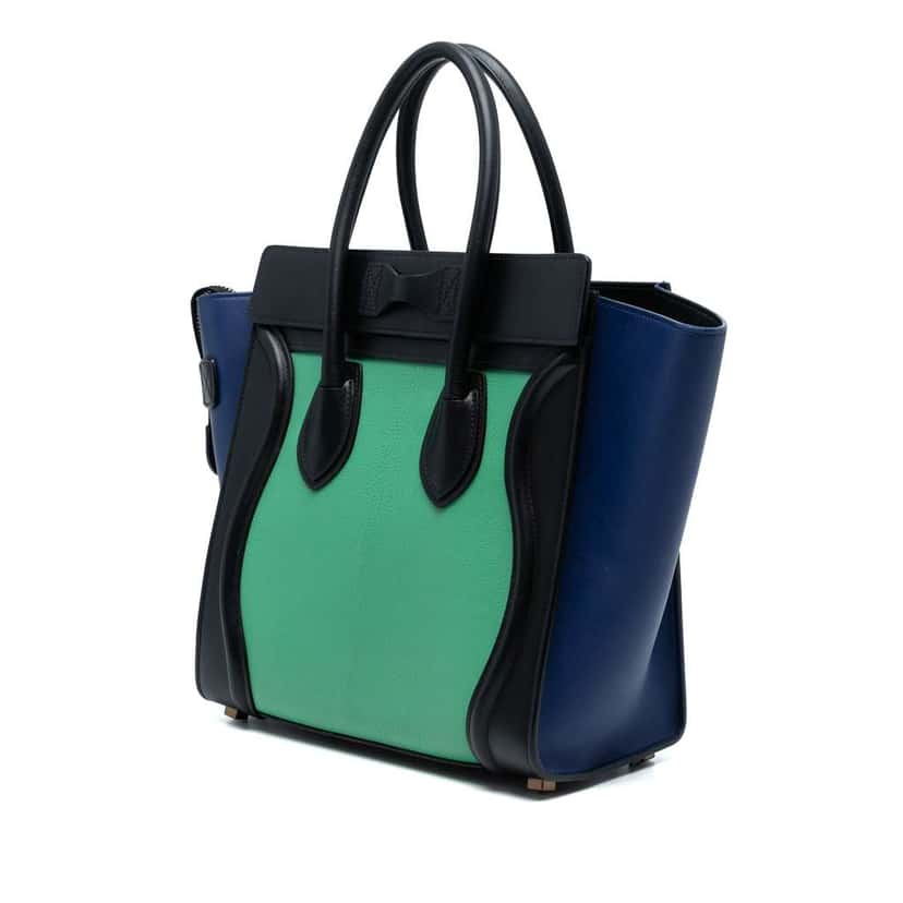 Celine Micro Tricolor Leather Luggage Tote Green Leather Good condition - Back View