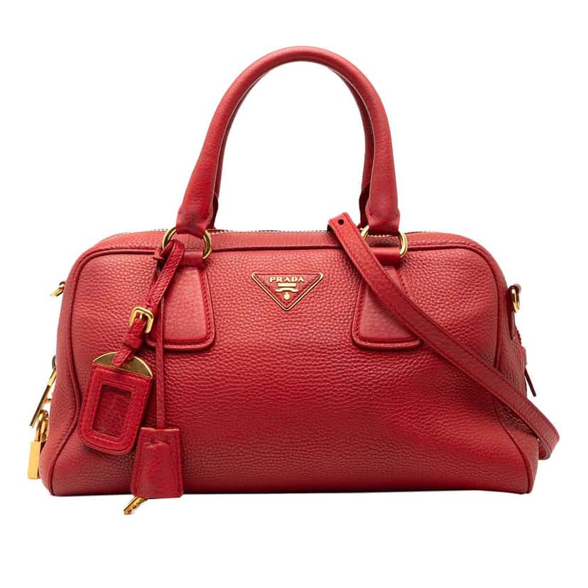 Prada Vitello Daino Bauletto Bag Red Leather Good condition - Front View