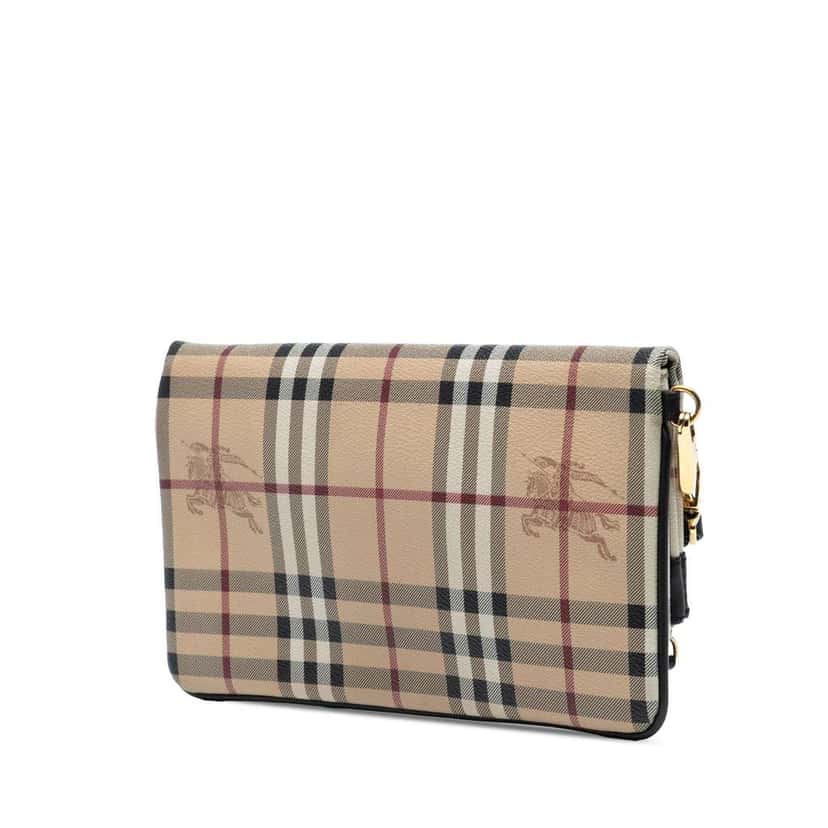 Burberry Haymarket Check Coated Canvas Adeline Fold over Clutch Brown Canvas Good condition - Back View