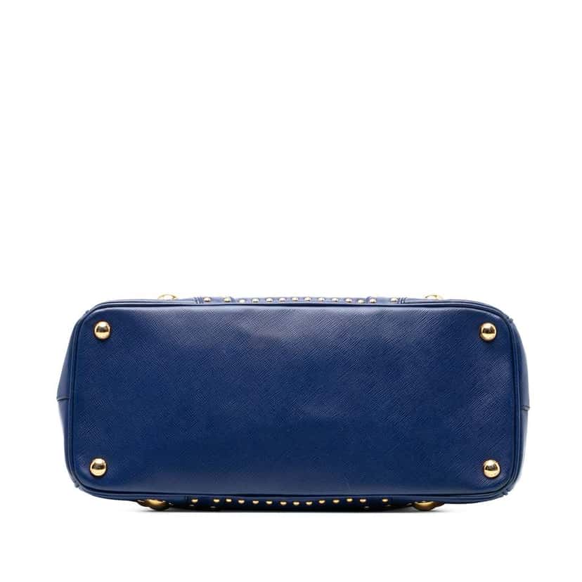 Prada Saffiano Turnlock Double Zip Studded Tote Blue Leather Good condition - Inside View