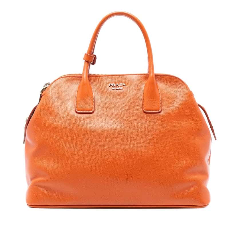 Prada Saffiano Cuir Triple Zip Dome Top Handle Bag Orange Leather Good condition - Front View