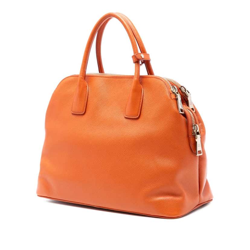 Prada Saffiano Cuir Triple Zip Dome Top Handle Bag Orange Leather Good condition - Back View