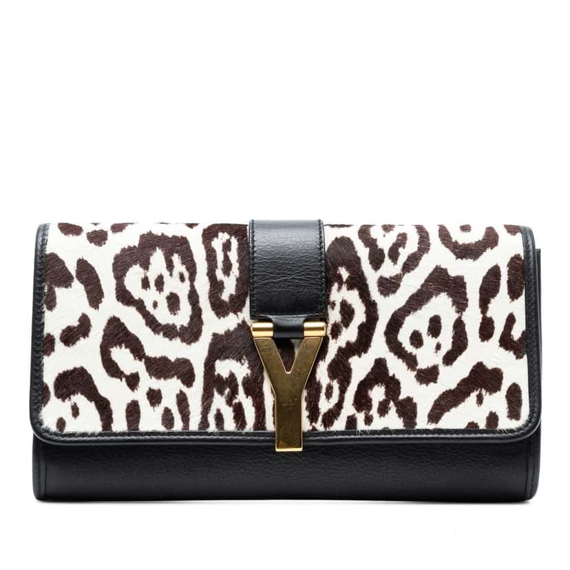 Saint Laurent Pony Hair Leopard Print Chyc Ligne Clutch White Good condition - Front View