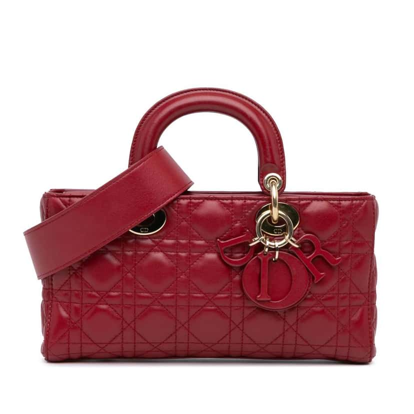 Dior Medium Lambskin Cannage Lady D Joy Red Leather Good condition - Front View