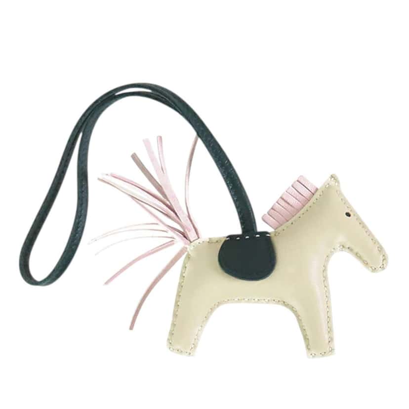 Hermès Milo Lambskin Grigri Rodeo Horse Bag Charm PM White Leather Good condition - Back View