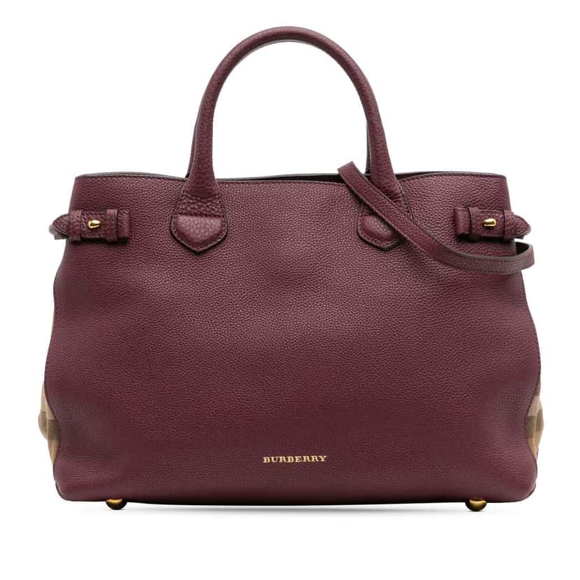 Burberry Medium Leather and House Check Banner Satchel Red Leather Good condition - Front View