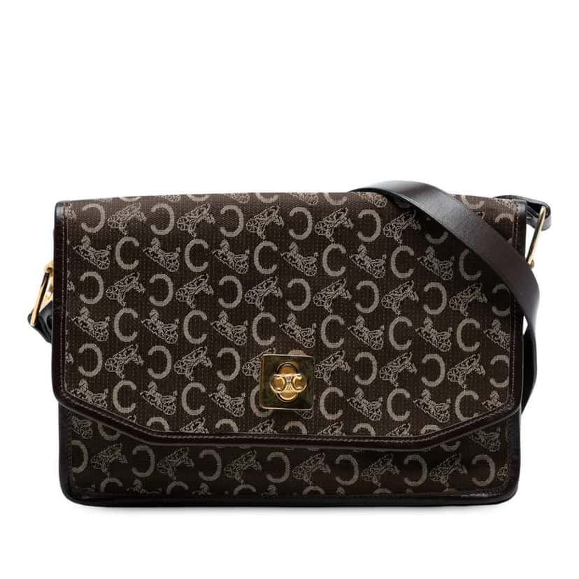 Celine C Carriage Canvas Shoulder Bag Brown Canvas Good condition - Front View