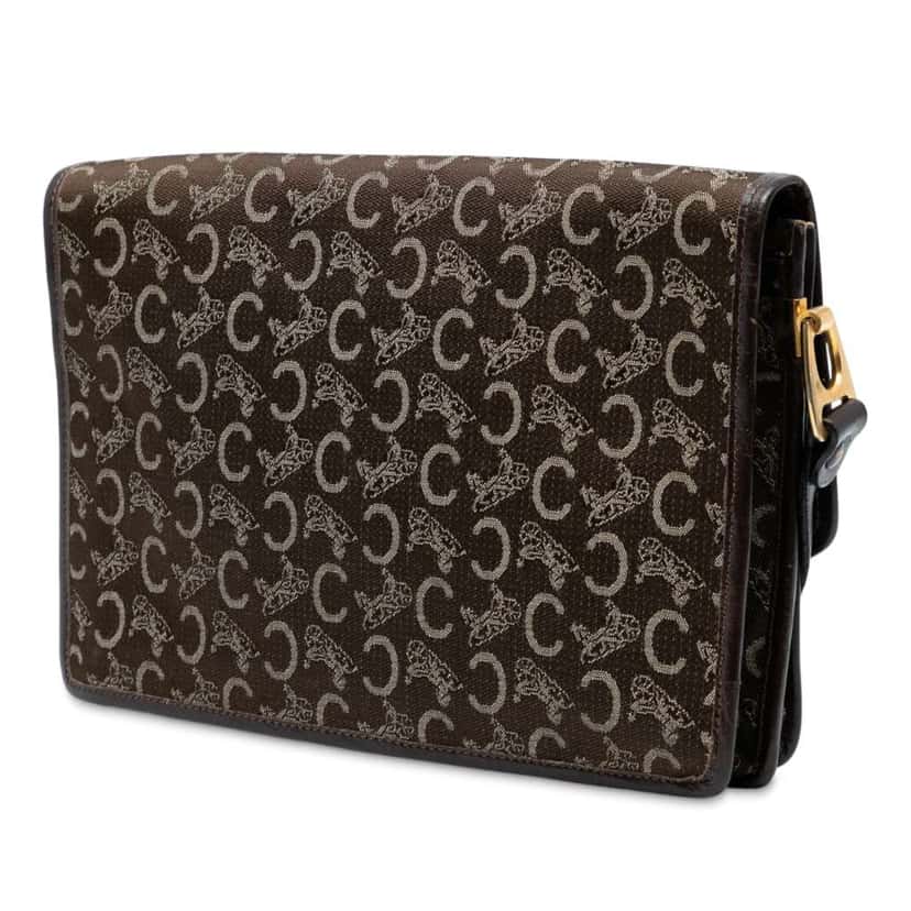 Celine C Carriage Canvas Shoulder Bag Brown Canvas Good condition - Back View