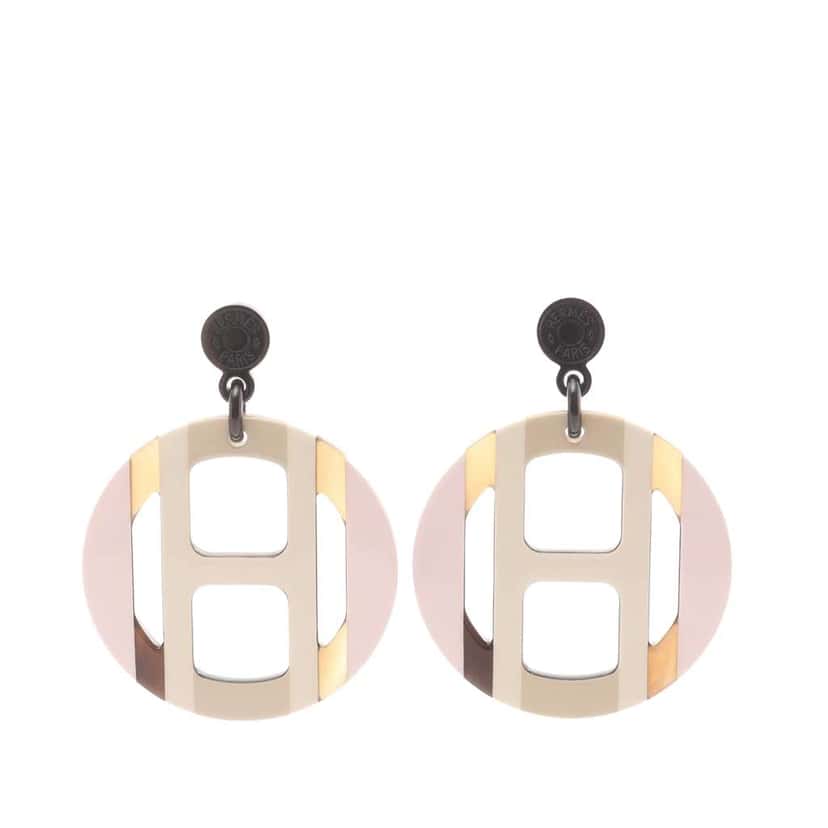 Hermès Buffalo Horn H Equipe Push Backs Earrings Brown Good condition - Front View