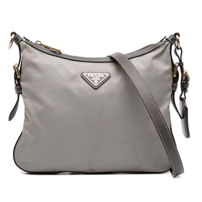 Prada Saffiano Trimmed Tessuto Crossbody Grey Good condition - Front View