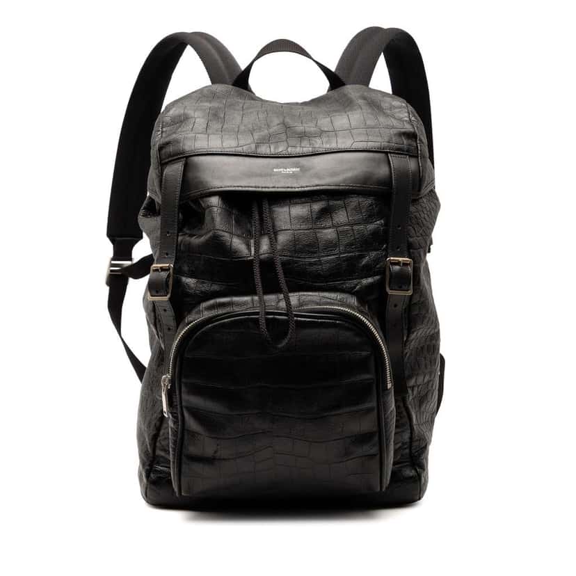Saint Laurent Croc Embossed Leather Backpack Black Leather Good condition - Front View