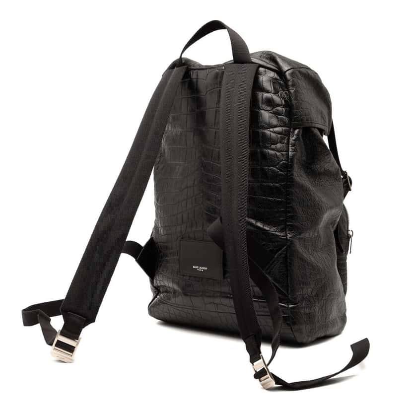 Saint Laurent Croc Embossed Leather Backpack Black Leather Good condition - Back View