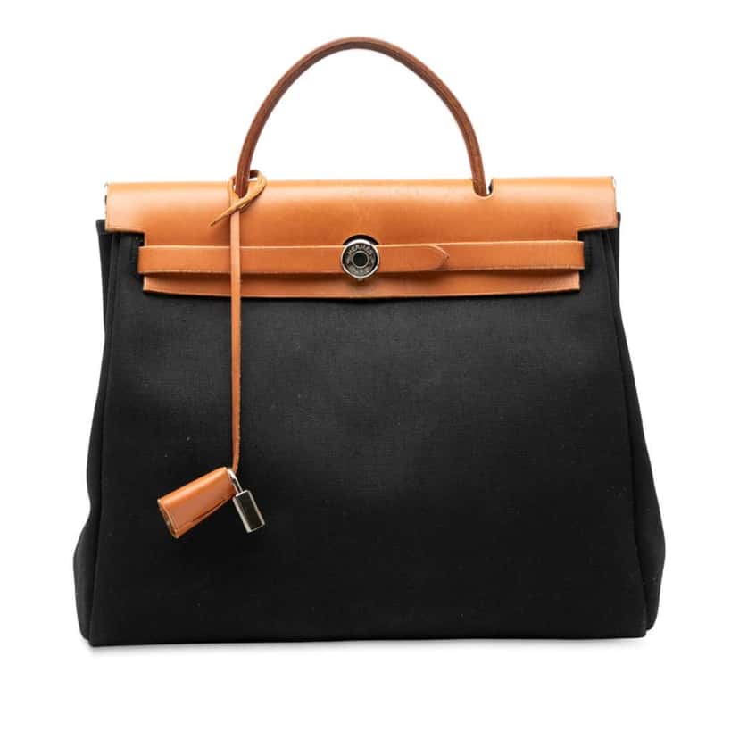 Hermès Toile Herbag PM Black Canvas Fair condition - Front View