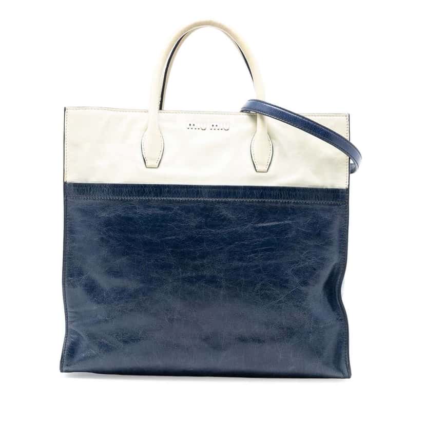 Miu Miu Bicolor Goatskin Madras Satchel Blue Leather Good condition - Front View
