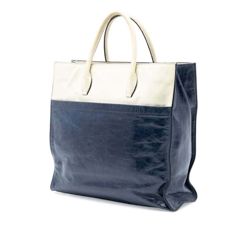 Miu Miu Bicolor Goatskin Madras Satchel Blue Leather Good condition - Back View