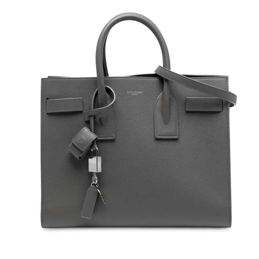 Saint Laurent Small Grained Calfskin Sac De Jour Satchel Grey Leather Good condition - Front View