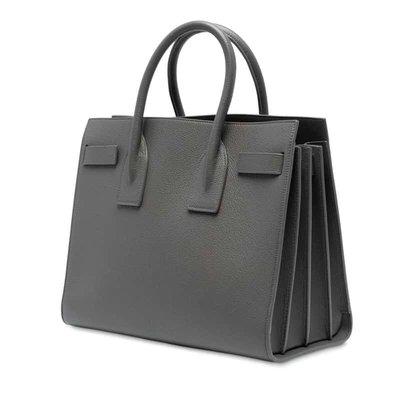 Saint Laurent Small Grained Calfskin Sac De Jour Satchel Grey Leather Good condition - Back View