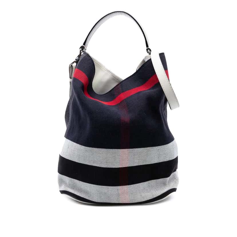 Burberry Medium Mega Check Canvas Ashby Bucket Bag Blue Canvas Good condition - Front View