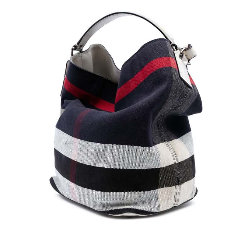 Burberry Medium Mega Check Canvas Ashby Bucket Bag Blue Canvas Good condition - Back View