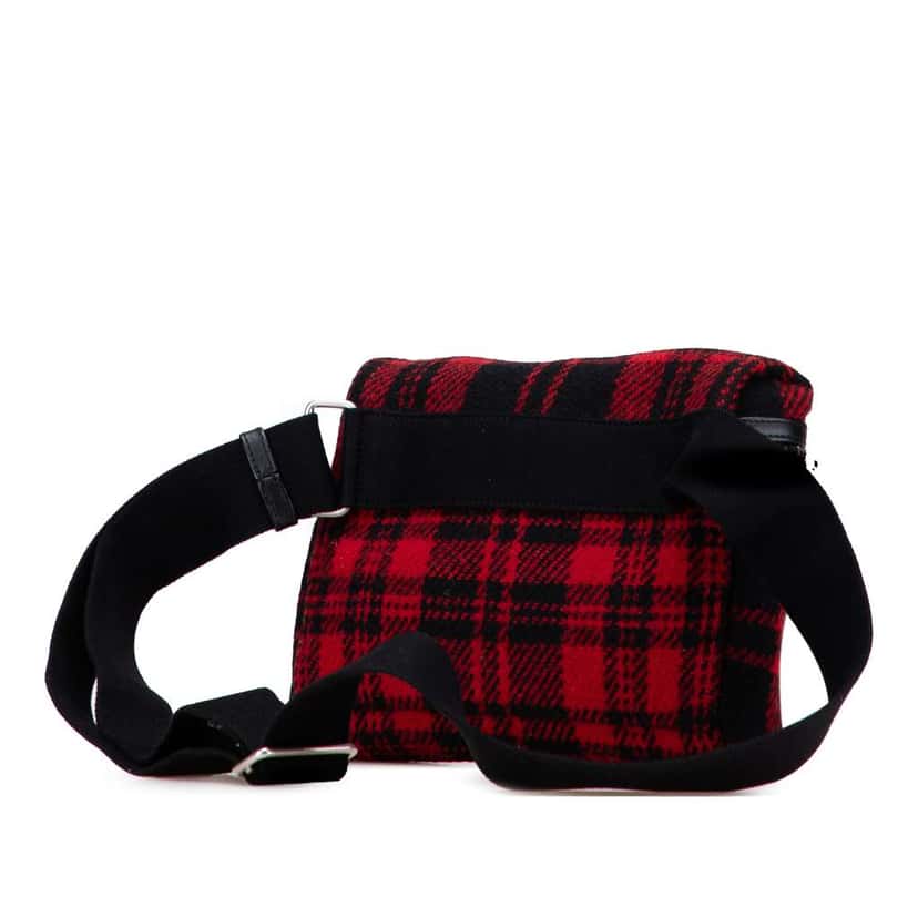 Saint Laurent Wool Tartan City Belt Bag Red Wool Good condition - Back View
