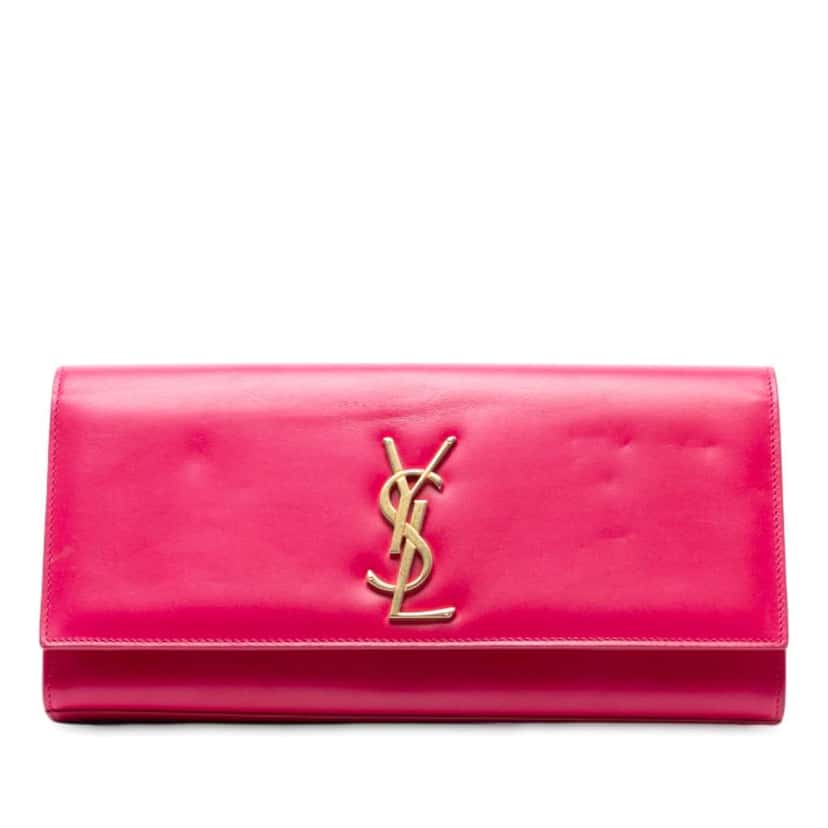 Saint Laurent Smooth Leather Cassandre Clutch Pink Leather Good condition - Front View