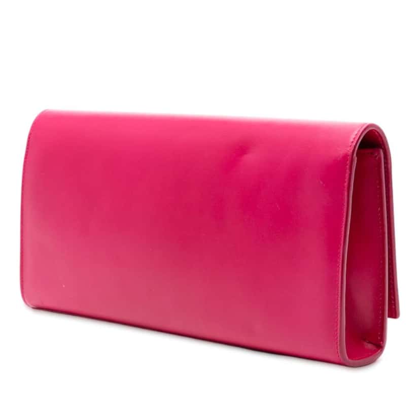 Saint Laurent Smooth Leather Cassandre Clutch Pink Leather Good condition - Back View