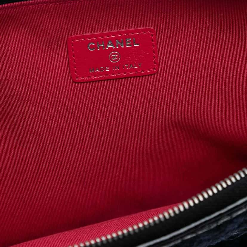 Chanel Large Tweed and Calfskin Embroidered Gabrielle O Case Clutch Blue Tweed Good condition - Box View