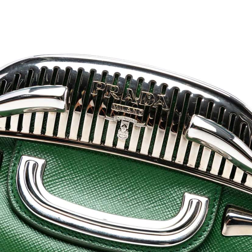 Prada Saffiano 50s Cars Clutch Green Leather Good condition - Box View