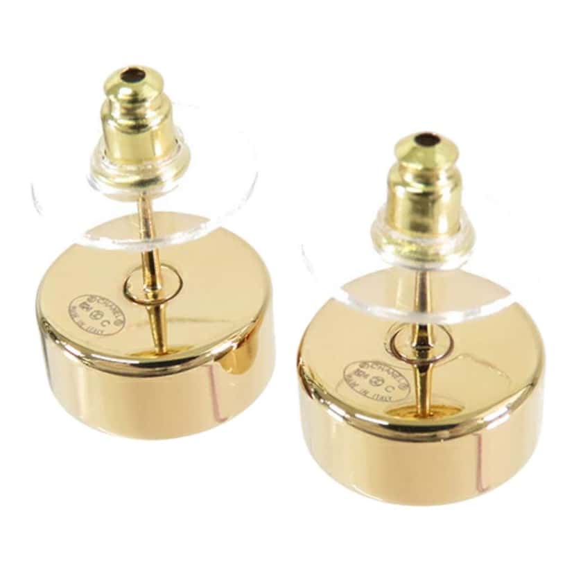 Chanel Gold Plated Enamel Logo Button Bullet Back Earrings Black Good condition - Back View