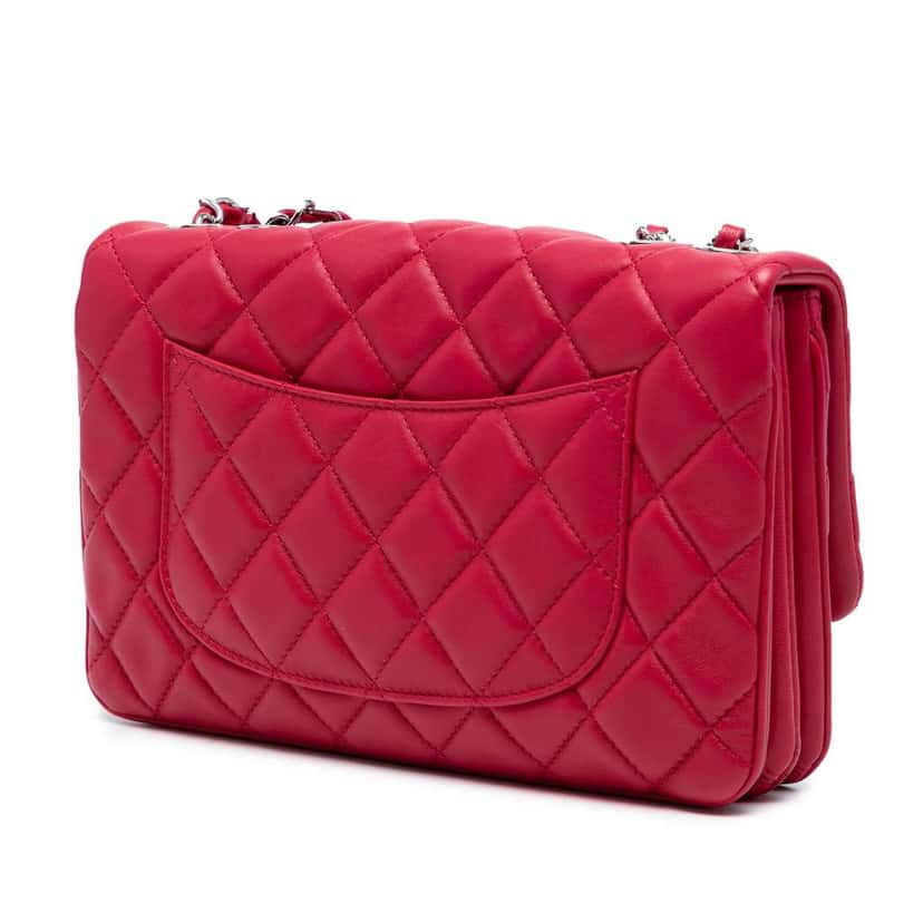 Chanel Medium Quilted Lambskin 3 Accordion Flap Pink Leather Good condition - Back View