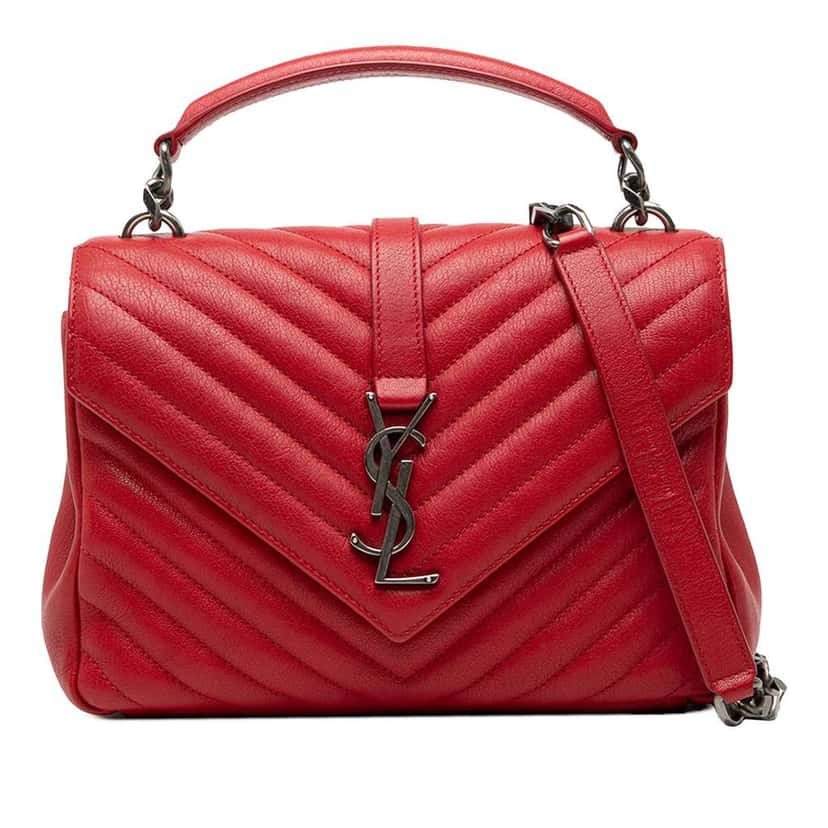 Saint Laurent Medium Quilted Chevron Sheepskin College Satchel Red Leather Very good condition - Front View