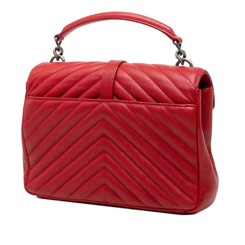Saint Laurent Medium Quilted Chevron Sheepskin College Satchel Red Leather Very good condition - Back View